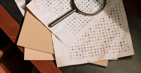Cryptography Internships - Photo of Cryptic Character Codes and Magnifying Glass on Table Top